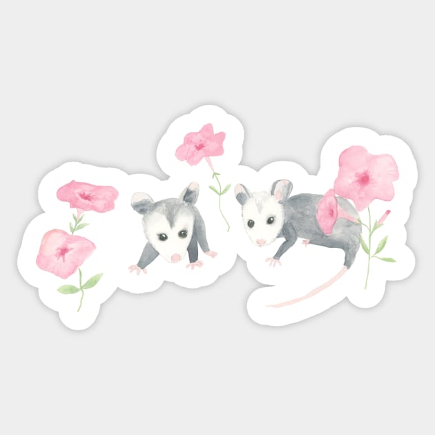 Baby Opossums and Pink Petunias Sticker by wynbre